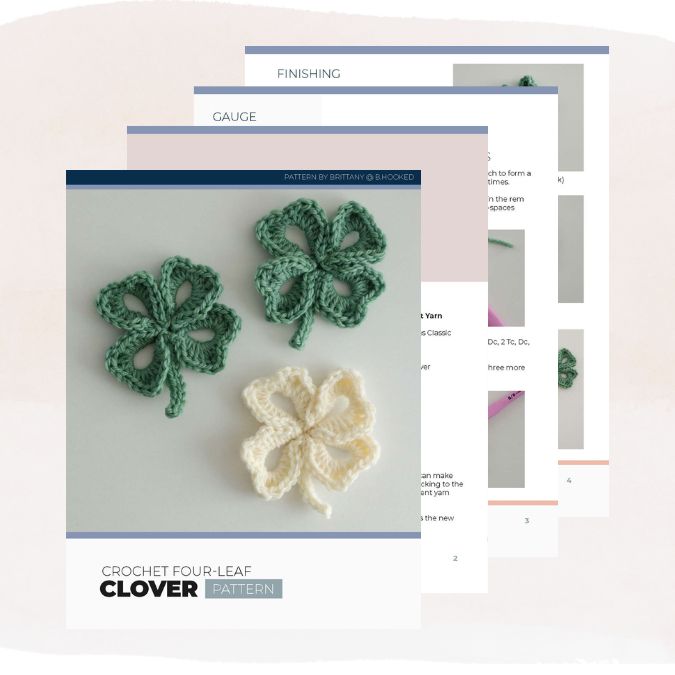 Preview of the crochet four leaf clover PDF pattern.