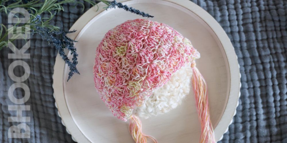 Pink lace crochet bonnet