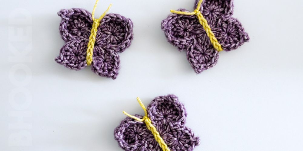 Purple and green crochet butterfly