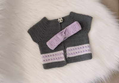 Spring Baby Crochet Cardigan & Matching Headband