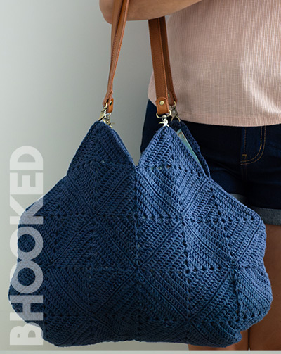 Use solid granny squares to crochet an everyday carrying bag.