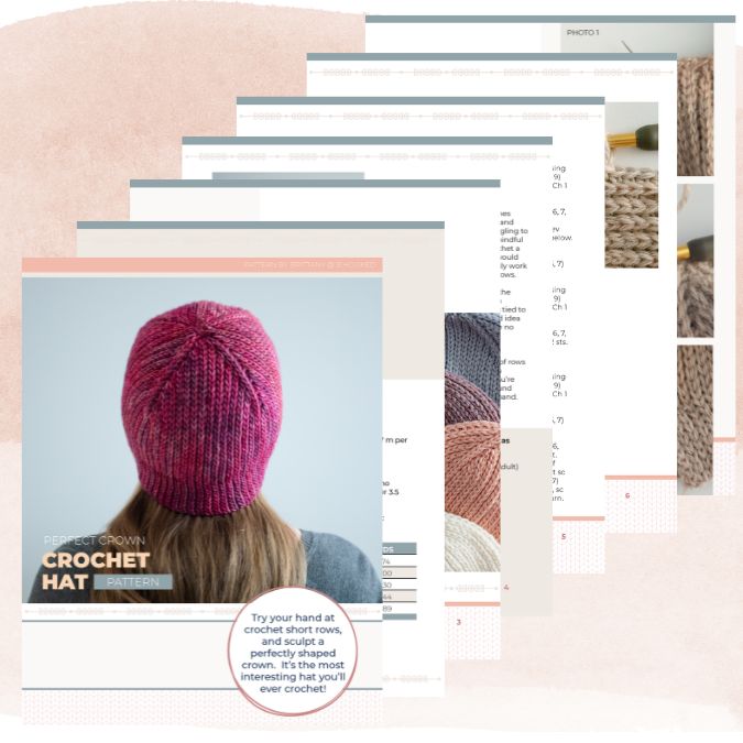 Our unique crochet hat in rows is available in an ad-free PDF download